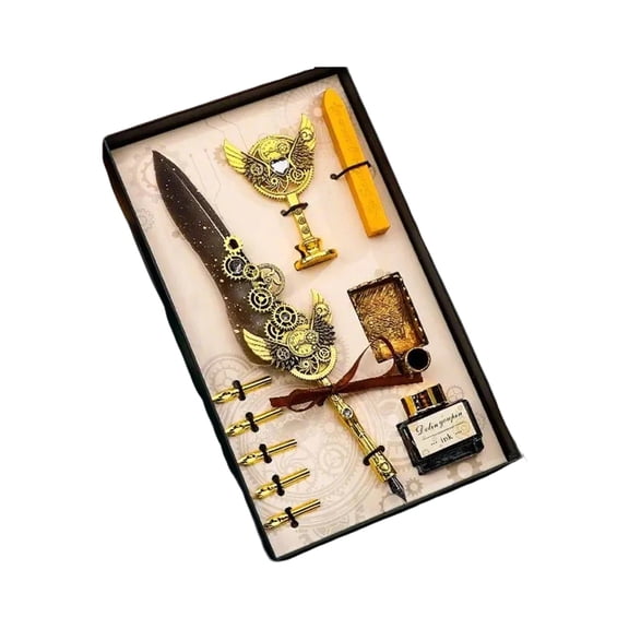 Calligraphy Pen Set Feather Pen and Ink Set Fountain Pen Set Dip Pen Set Wax Seal Stamp Kits Art Supplies