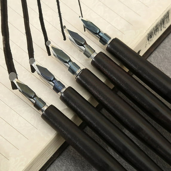 Calligraphy Pen Set – Includes Wooden Dip Pen, Antique Brass Holder, 5 Pieces