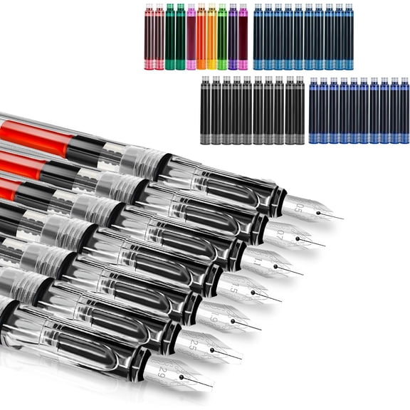 Calligraphy Set, 7 Pcs Fountain Pen with Different Replaceable Nib and 40 Ink Cartridge in 11 Color for Beginner Writing Drawing Kit