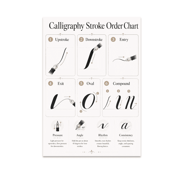 Calligraphy Stroke Order Chart - Calligraphy Enthusiast - 13x19 Poster Print