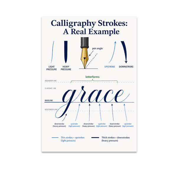 Calligraphy Strokes Educational Reference - Lettering Artists - 13x19 Poster Print