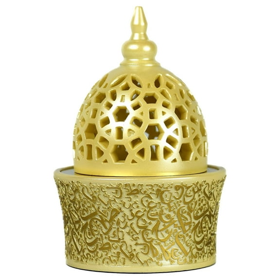 Calligraphy Style Closed Incense Bakhor Burner I Office & Home Decor I Arabia Incense/Bakhor Burner(Mabkhara) I Metal Tray Inside 6 inch Tall I by Drevy (Beige)
