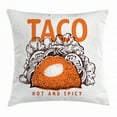 thumbnail image 1 of Calligraphy Throw Pillow Cushion Cover, Taco with Hot and Spicy Mexican Traditional Snack Menu Grunge Art, Decorative Square Accent Pillow Case, 18 x 18 Inches, Vermilion Eggplant White, by Ambesonne, 1 of 2