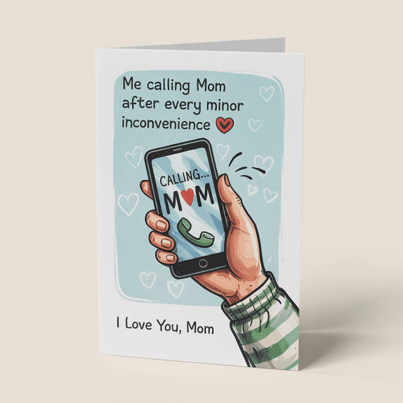 Calling Mom Humorous Greeting Card - Blank Inside with Envelope - Ideal for All Occasions