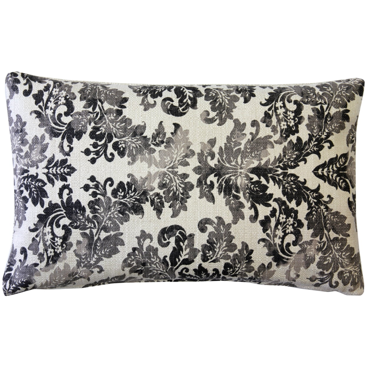 Calliope Gray Damask Rectangular Cotton Linen Blend Pillow 12x20