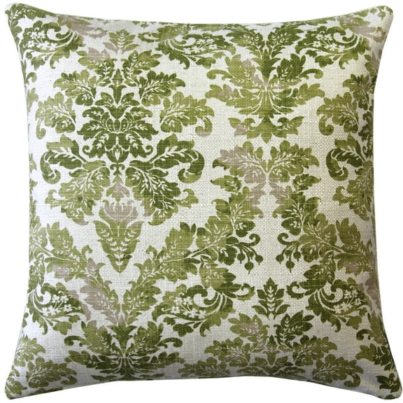 Calliope Green Damask Pattern Throw Pillow 20x20 Polyfill Insert Cotton Blend
