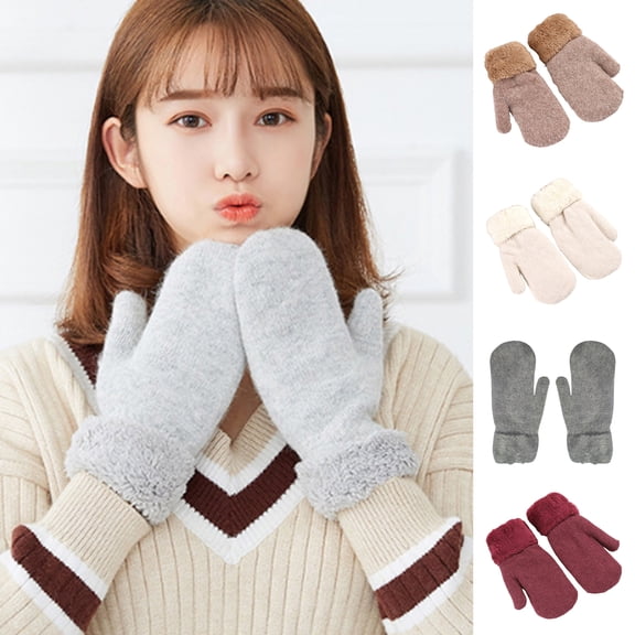 Callipe 1 Pair Unisex Winter Mittens Double-layer Thickened Plush Knitted Anti-slip Cold Weather Driving Golfing Skiing Skating Gloves