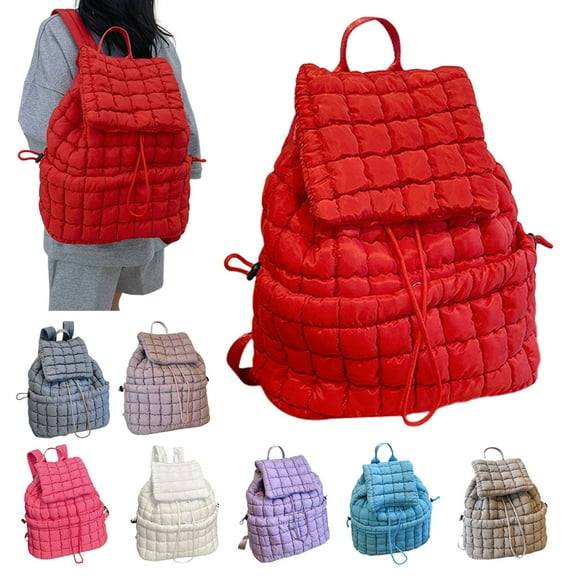 Callipe 18L Quilted Backpack for Women Puffer Hiker Pack Top Flap Drawstring Backpack Padding Travel Cloud Gym Bag