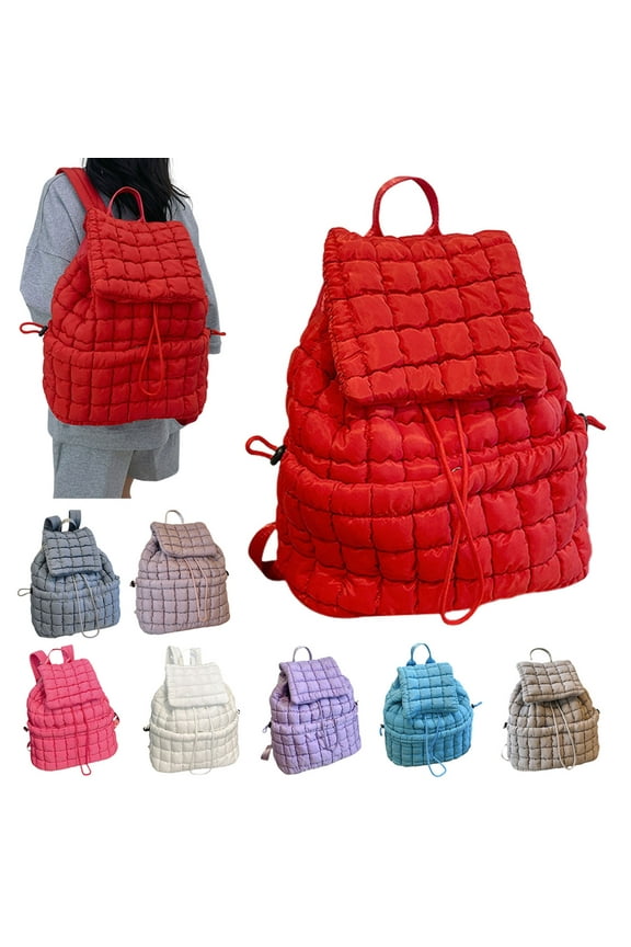 18L Quilted Backpack for Women Puffer Hiker Pack Top Flap Drawstring Backpack Padding Travel Cloud Gym Bag