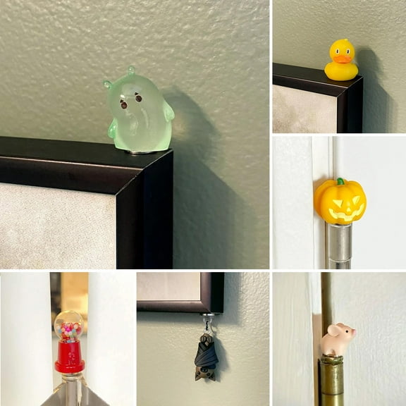 Callipe 2Pcs Hinge Head Decorative Topper Halloween Pumpkin Bat Ghost Duck Elephant Pig Resin Figurine Statue Magnetic Hinge Head Home Decoration