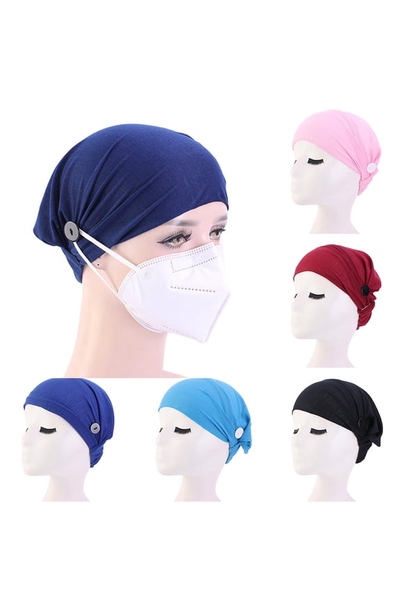 2Pcs Solid Color Headband Anti Slip Buttons Head Wraps Nurse Doctor Kerchief Hat