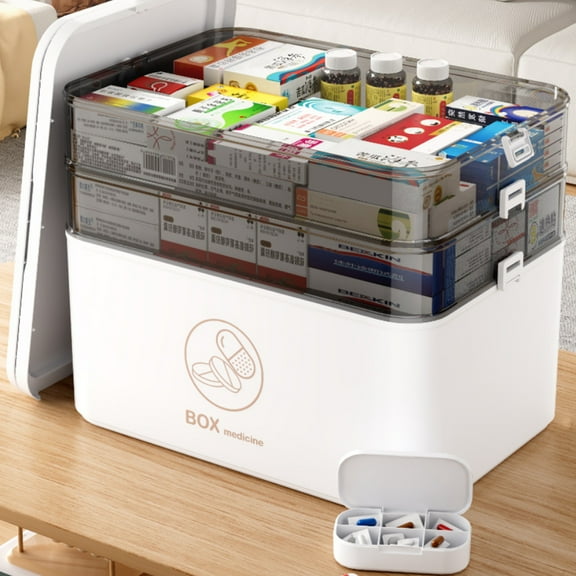 Callipe 3-Tier Portable Pill Storage Box with Handle Large Capacity Multiple Compartments Multipurpose Medicine Box with Sealing Buckle