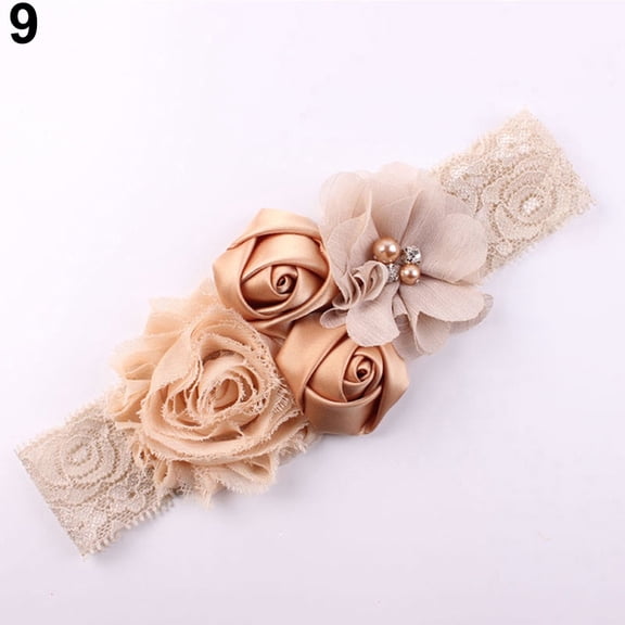 Callipe Beautiful Lace Flower Rose Bead Hairband Newborn Baby Headband Hair Accessory