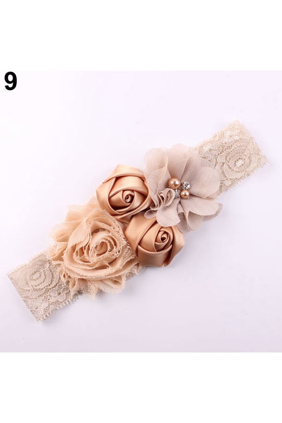Beautiful Lace Flower Rose Bead Hairband Newborn Baby Headband Hair Accessory