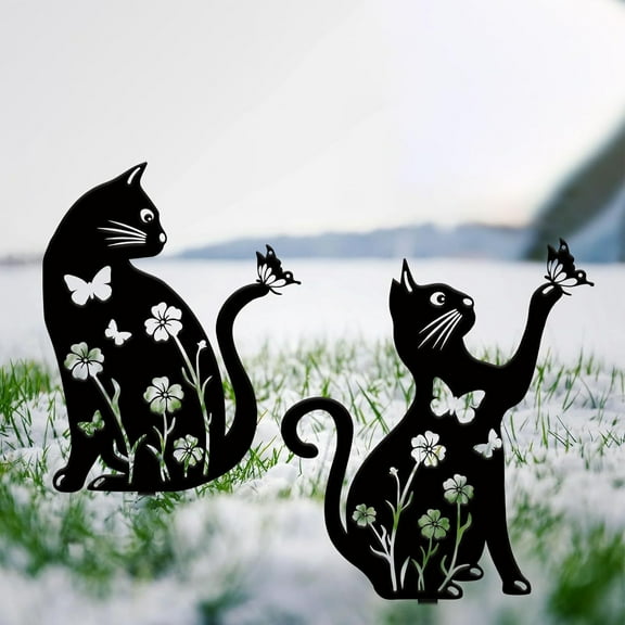 Callipe Cat Metal Garden Stake Personalized Weatherproof Cat Silhouette Yard Stake Outdoor Decor Ground Insert for Yard Patio Garden Lawn