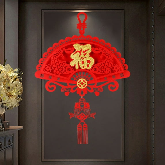 Callipe Chinese New Year Decoration Felt Spring Festival Fortune Fu Pendant Chinese Knot Hanging Lucky Ornaments for New Year Door Decor