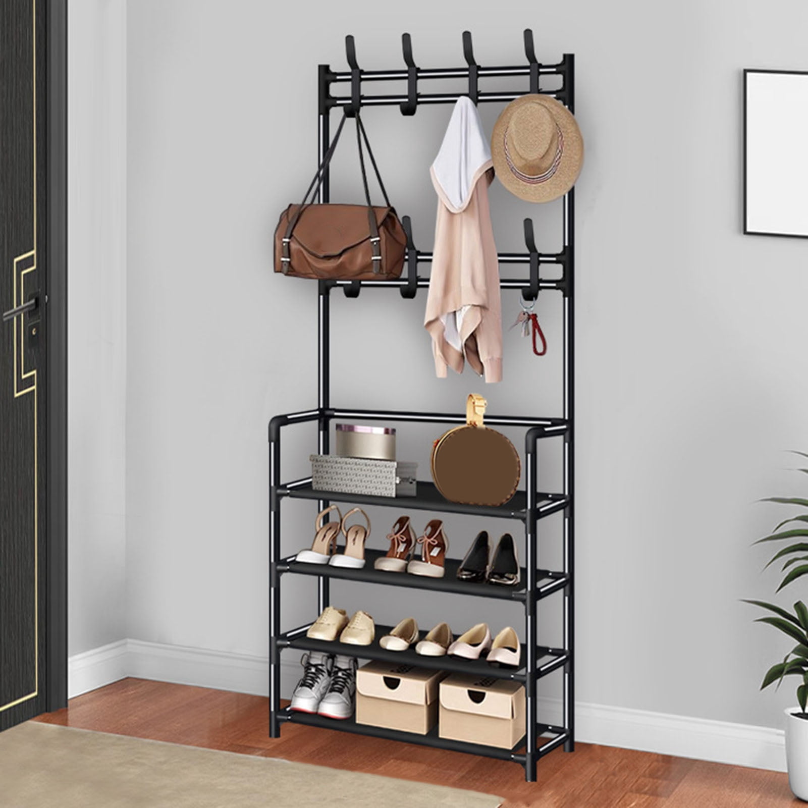 Callipe Coat Rack with Storage Shelf 4/5 Layers Shoe Rack Bedroom ...