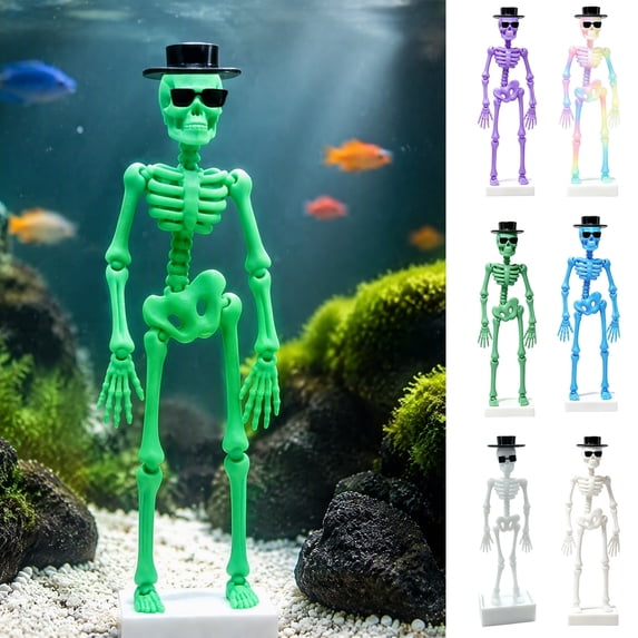 Callipe Dancing Skeleton Aquarium Bubbler, Glow-in-The-Dark Skeleton with Air Driven Moving Action, Decorative Air Bubbler for Freshwater Saltwater Fish Tank