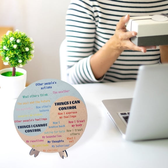 Callipe Feelings Wheel Wood Emotion Regulation Chart with Stand Mental Health Emotions Therapy Tool for Classroom Office Desk Decor