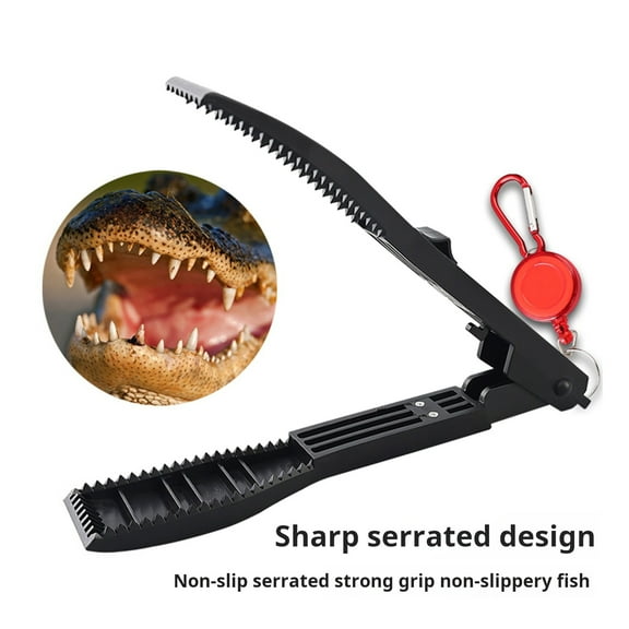 Callipe Fish Gripper with Anti-lost Rope Anti-slip Handle Lightweight Portable Fish Grabber Handheld Fish Control Clamp Pliers Catcher Tong Fishing Accessories