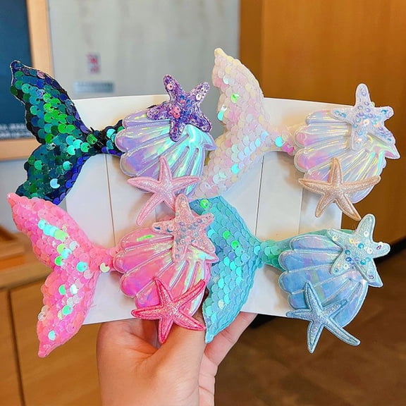 Callipe Girl Hair Clip Shine Sequins Mermaid Tail Hairpin with Cute Seashell Hair Accessories Girl Hairpin Mermaid Theme Metal Styling Clip Jewelry