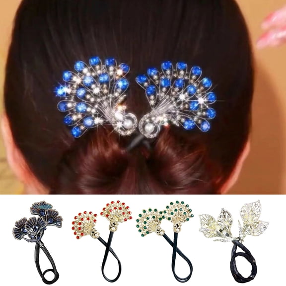 Callipe Hair Clip Peacock Phoenix Calla Shape Shiny Rhinestones Inlaid Hair Claw Hand-Embroidered Bun Maker