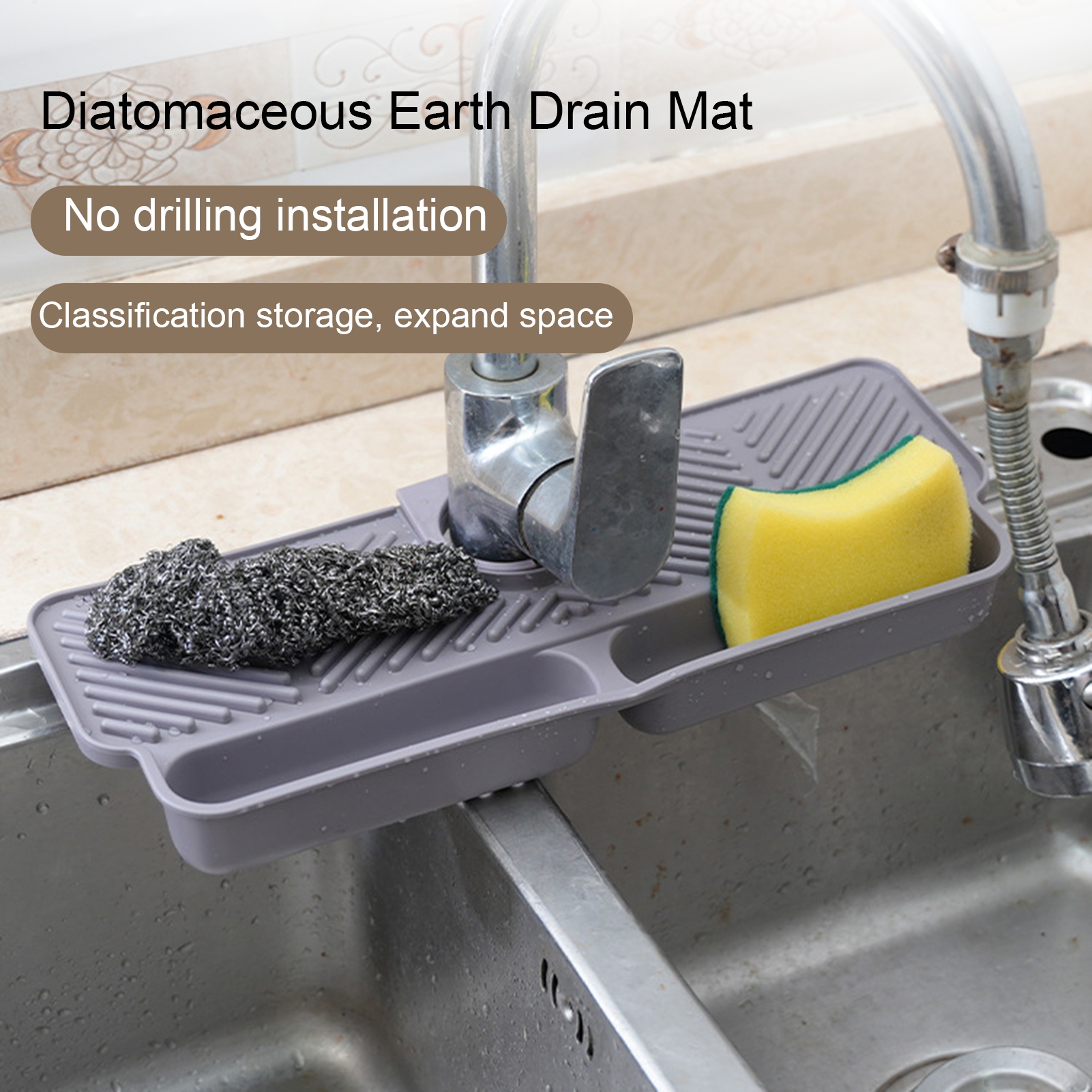 Callipe Kitchen Sink Faucet Mat Silicone Drain Pad Splash Guard Sponge ...