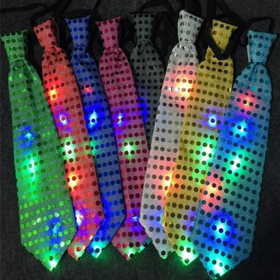Callipe LED Luminous Tie Dot Print Button Battery Powered Necktie Men Women Colorful Sequins Glowing Tie Parties Nightclubs Accessories