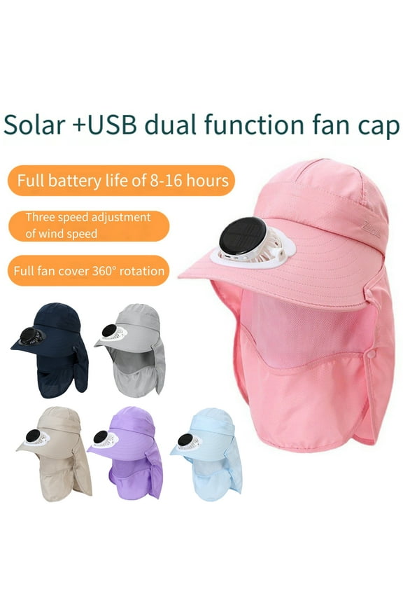 Solar Fan Hat with Neck Flap UV Hat with Cooling Fan USB Rechargeable Breathable Men Women Summer Outdoor Wide Brim Sun Hat