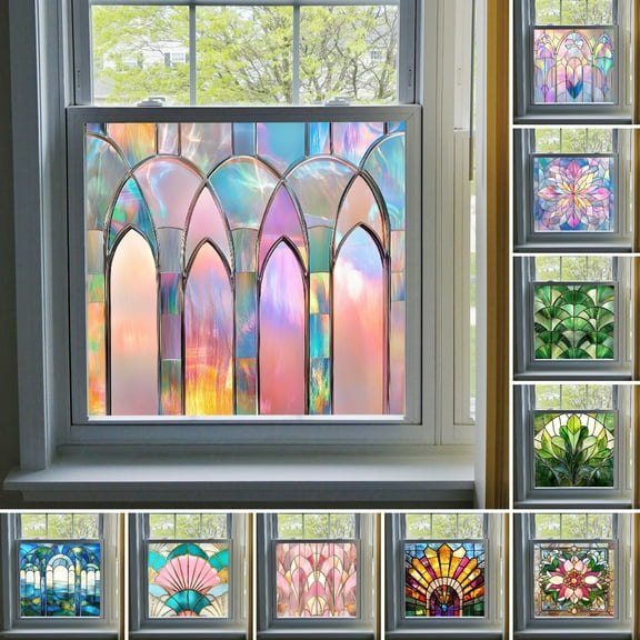 Callipe Stained Glass Static Window Film Privacy Protection Sun Blocking Glass Cling Waterproof PVC Home Office Bathroom Window Covering Film