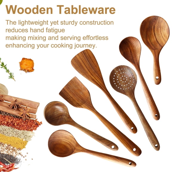 Callipe Wooden Cooking Utensils Cooking Spatulas Soup Ladles And Rice Spoons Nonstick Kitchen Tools for Comfortable Grip And Easy Cleaning