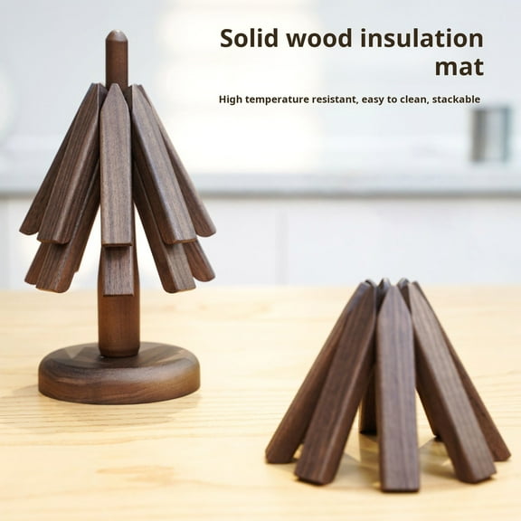 Callipe Wooden Trivets for Hot Dishes 3/4Pcs Tree Shape Coasters Set with Stand Wooden Tripod Coaster Set Kitchen Table Decor Accessories