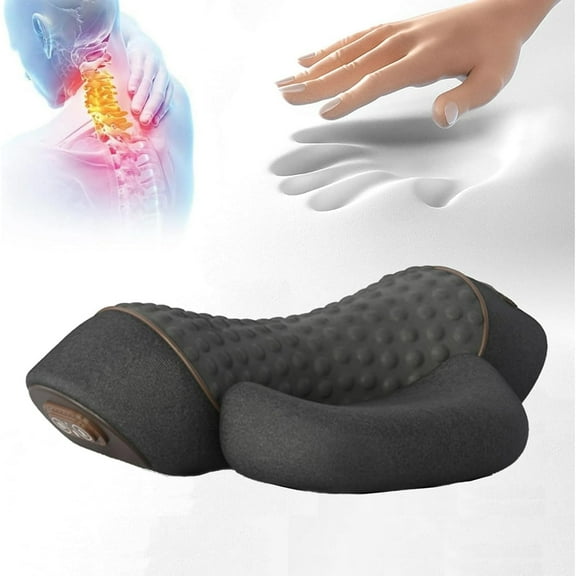 Pillow Massage Neck Hump, 3-in-1 Pillow Traction Massager, Cervical Massage Traction Bed Back Pillow,Heated Massage Neck Pillow for Relieves Neck and Shoulder Pain (Black)