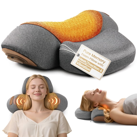 Callixe Thera Pillow, 3-In-1 Neck Massager Pillow For Pain Relief Deep Tissue, Callixe Thera Pillow Massage Neck Hump, Neck Massager Pillow With Heat, Vibration & Airbag Traction, 3D Ergonomic