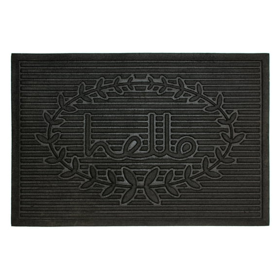 Calloway Mills 106432436 Poly Hello Indoor/Outdoor Mat, 24" x 36", Black