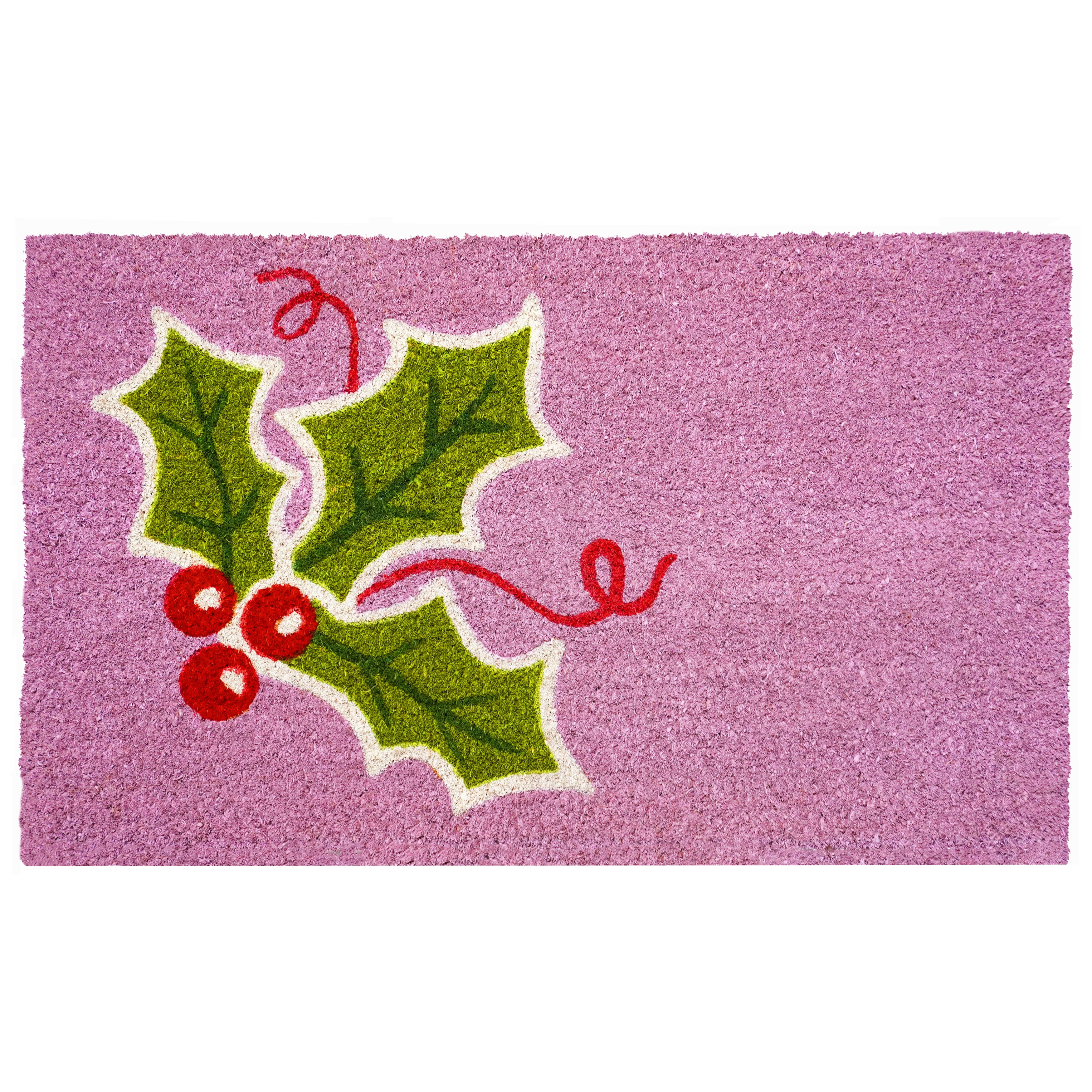 Holly Berry Christmas Coir Doormat in Multicolor 17" x 29"