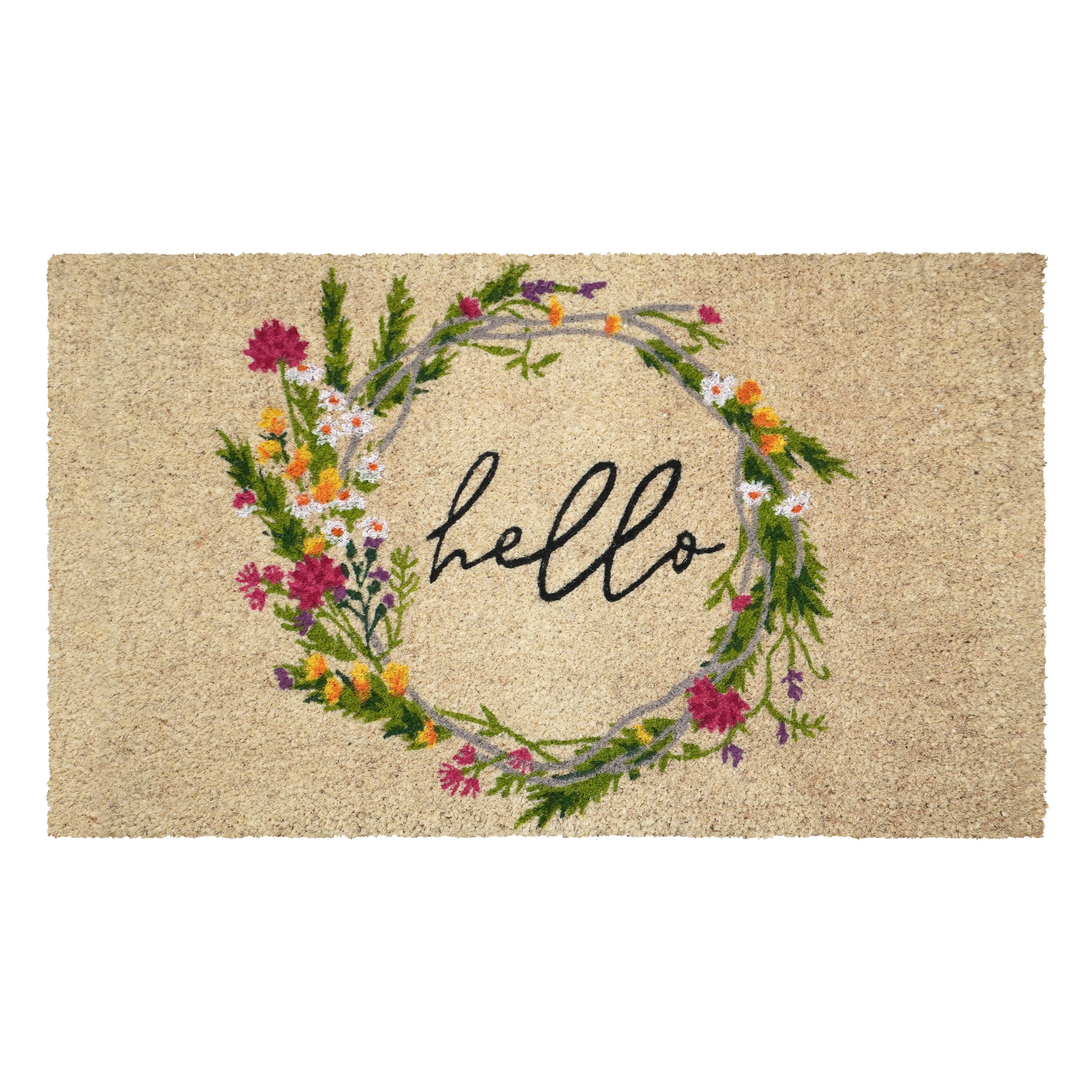 18" x 30" Beige Coir Floral Wreath Outdoor Doormat