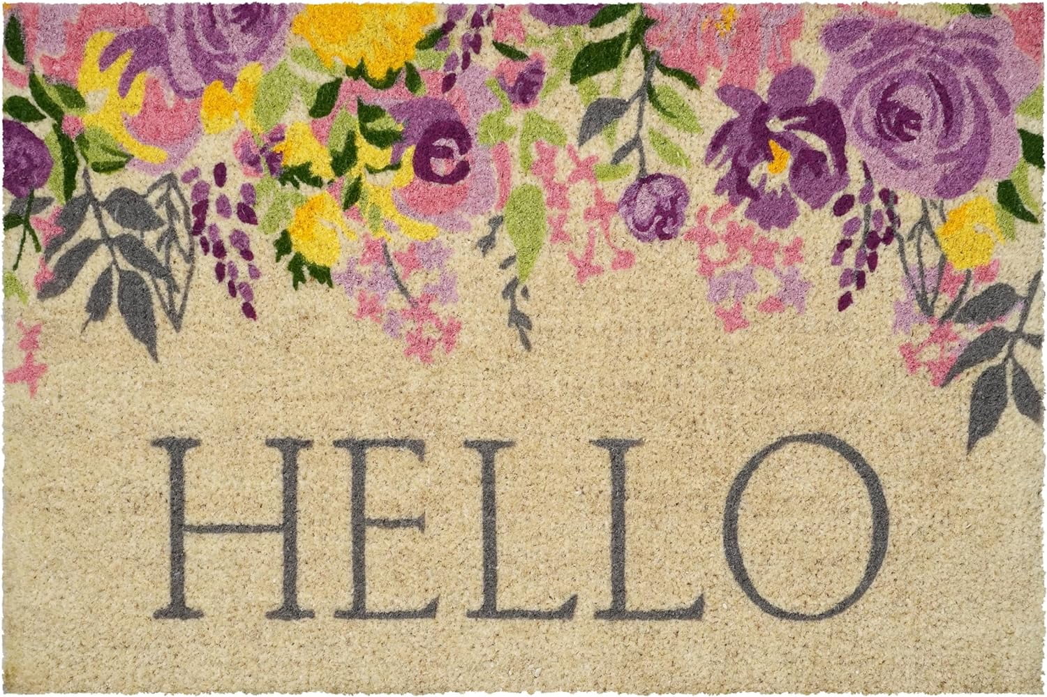 Blossoming Floral Hello Coir Outdoor Doormat 24" x 36"