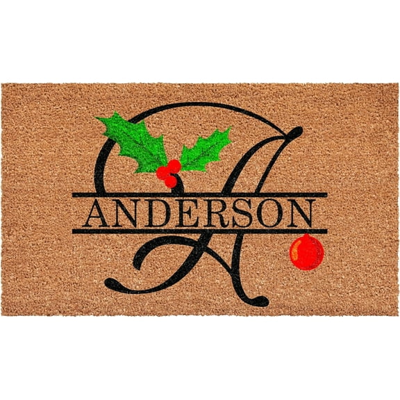 Calloway Mills 114811729A Personalized Christmas Holly Doormat, 17"x29", Letter A