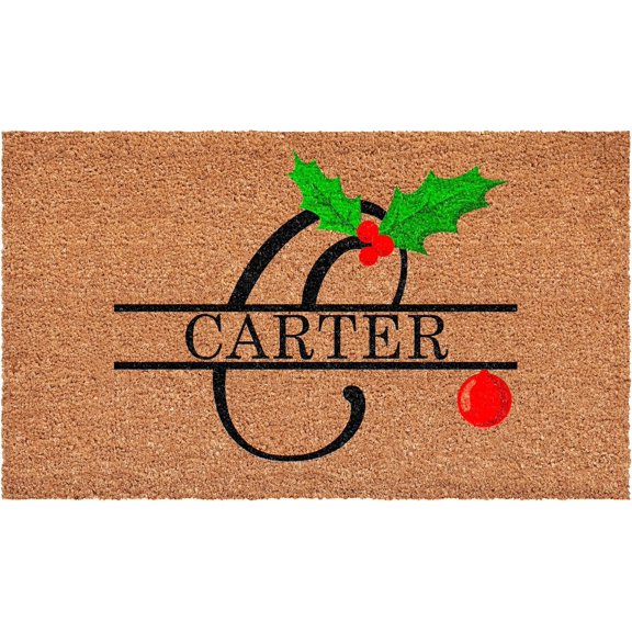 Calloway Mills 114811729C Personalized Christmas Holly Doormat, 17"x29", Letter C