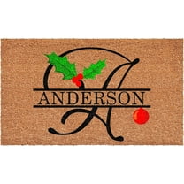 Calloway Mills 114812436A Personalized Christmas Holly Doormat, 24"x36", Letter A