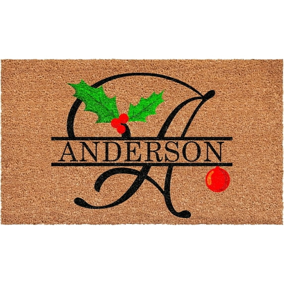 Calloway Mills 114812436A Personalized Christmas Holly Doormat, 24"x36", Letter A