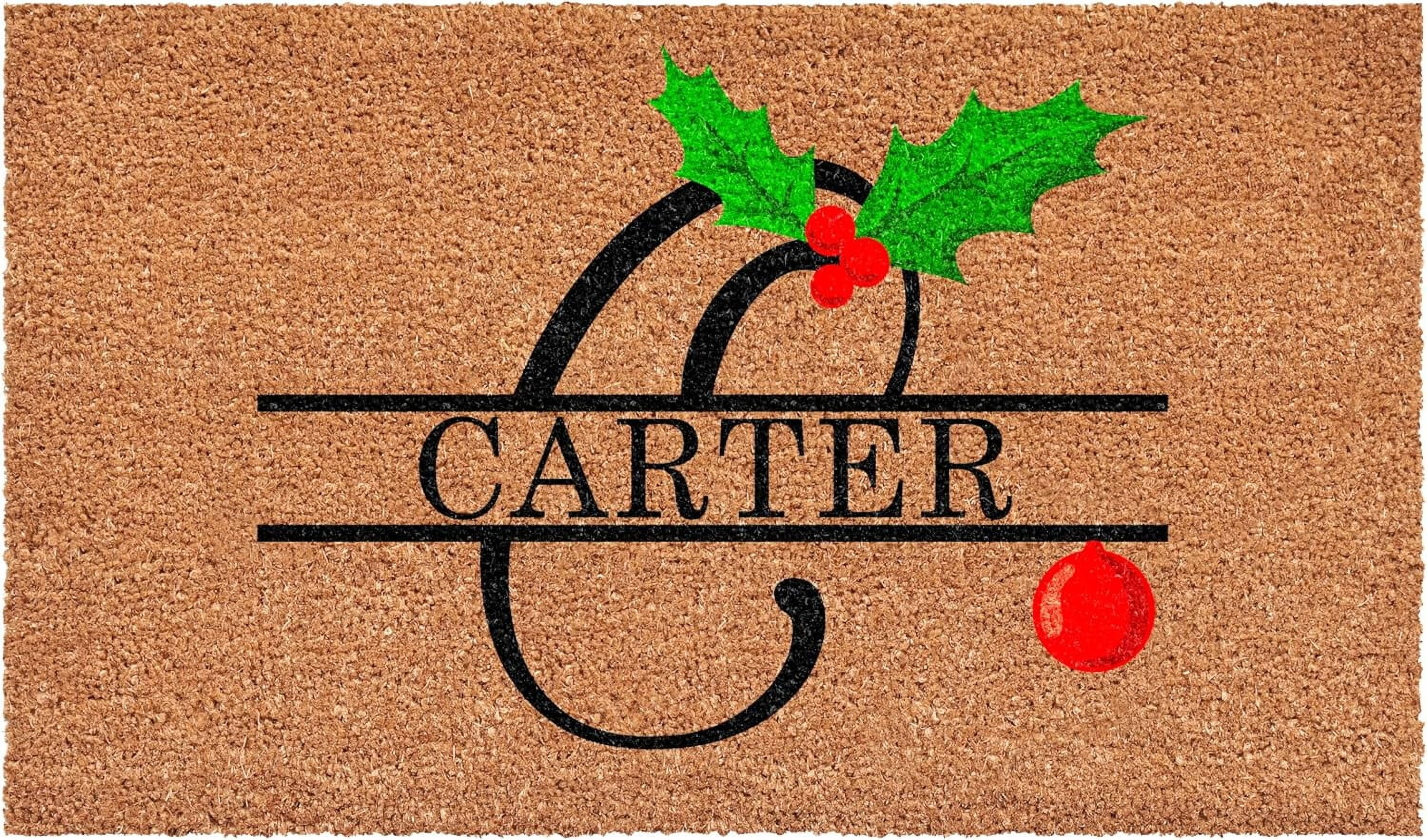 Calloway Mills 114812436C Personalized Christmas Holly Doormat, 24"x36", Letter C