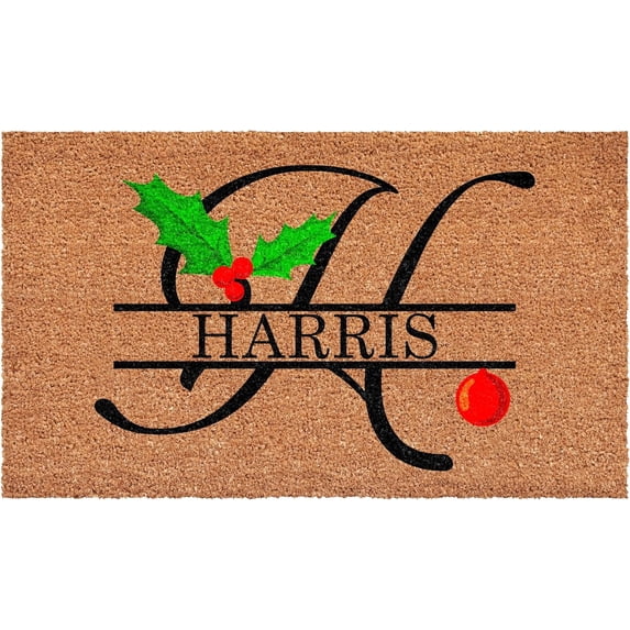 Calloway Mills 114812436H Personalized Christmas Holly Doormat, 24"x36", Letter H