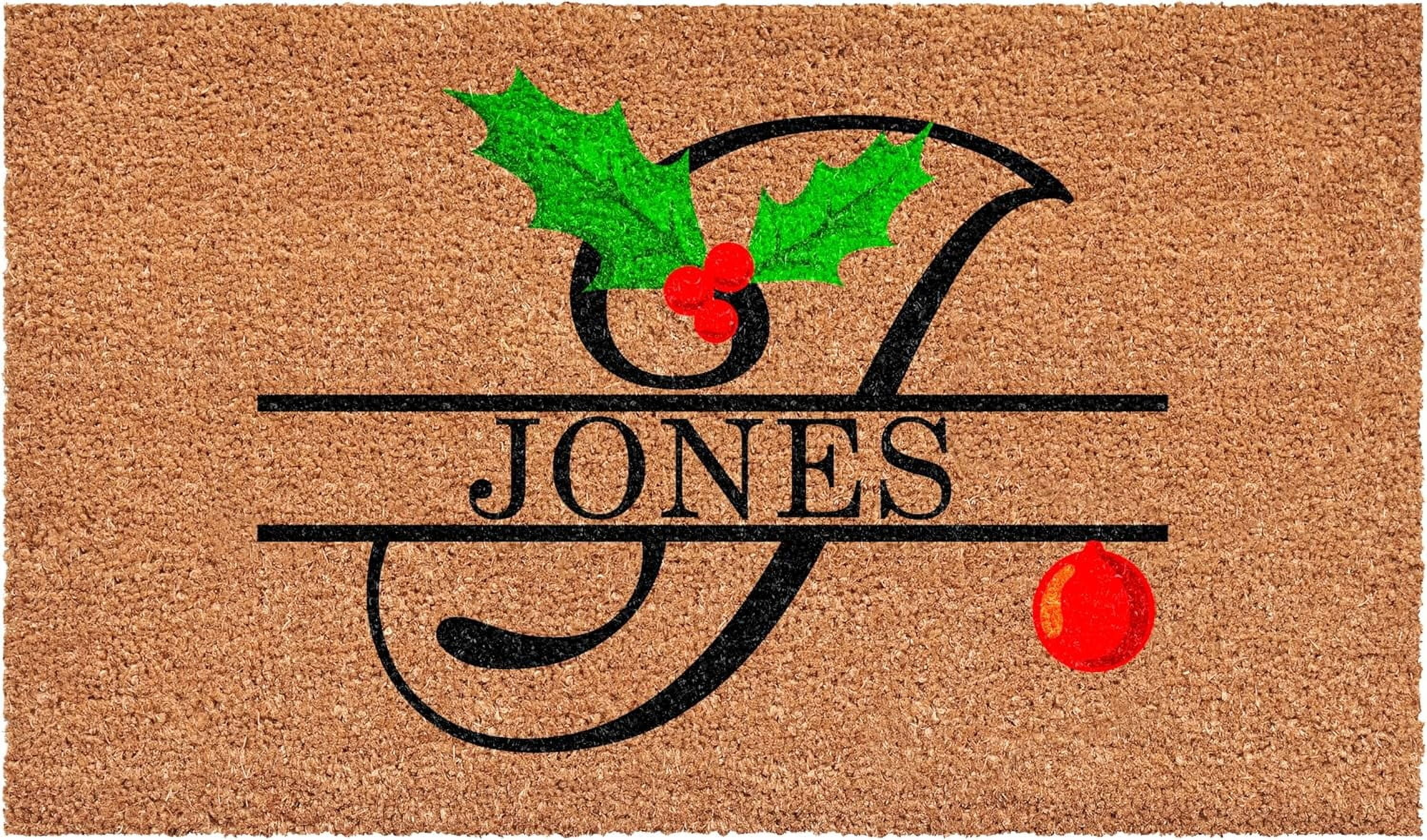 Calloway Mills 114812436J Personalized Christmas Holly Doormat, 24"x36", Letter J