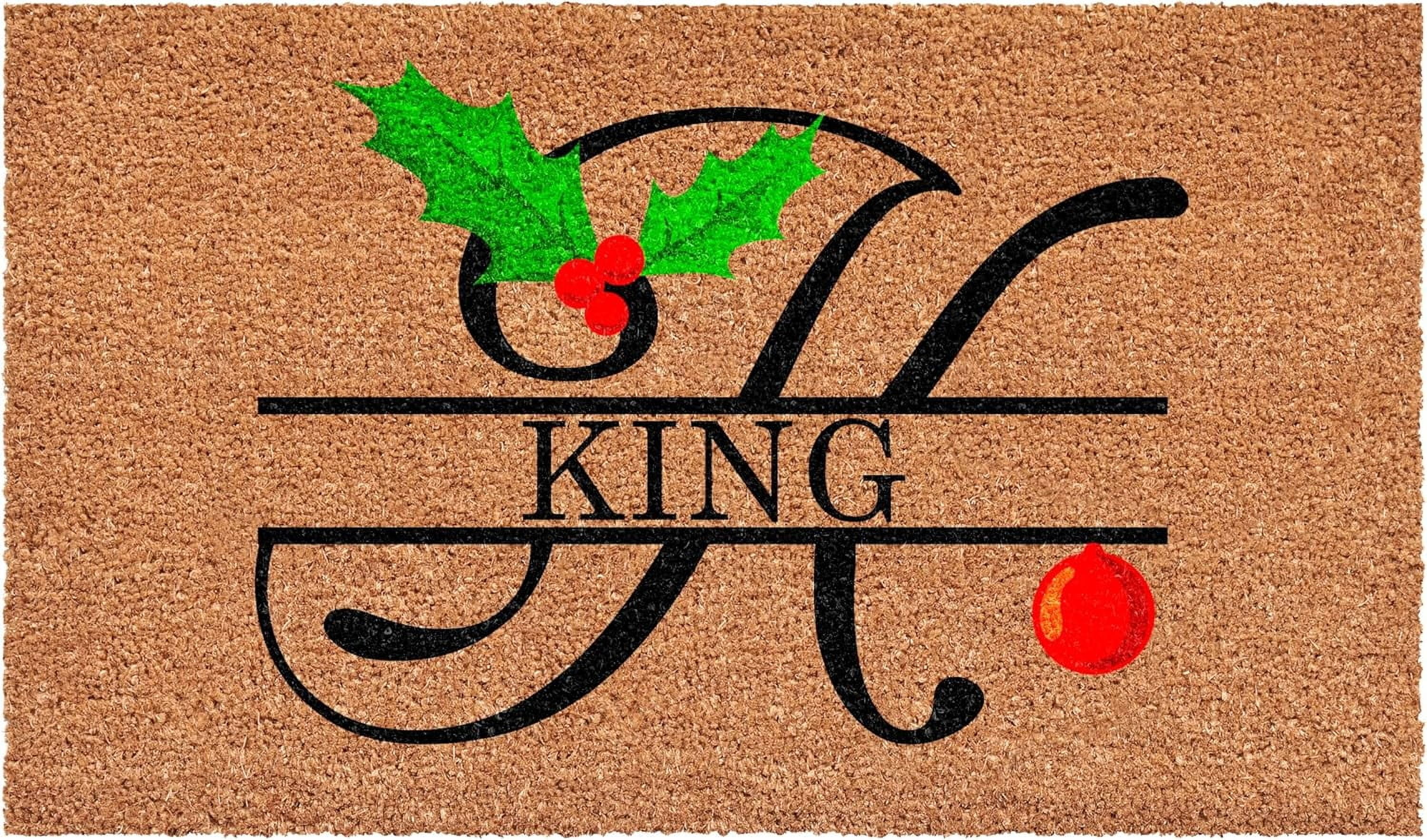 Calloway Mills 114812436K Personalized Christmas Holly Doormat, 24"x36", Letter K