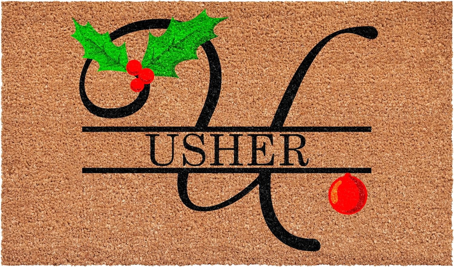 Calloway Mills 114812436U Personalized Christmas Holly Doormat, 24"x36", Letter U
