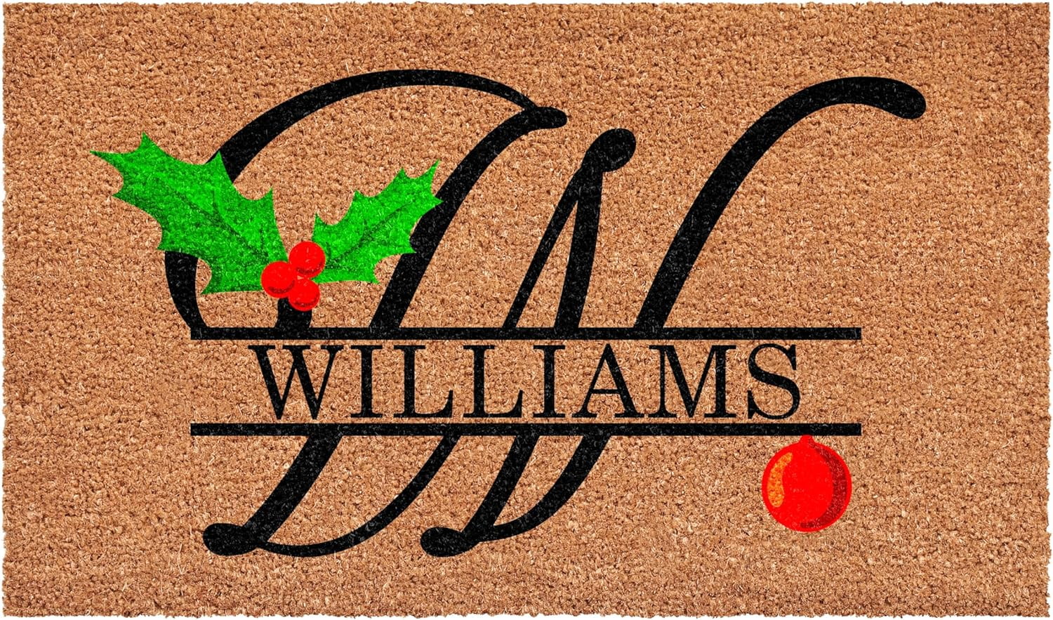 Calloway Mills 114812436W Personalized Christmas Holly Doormat, 24"x36", Letter W