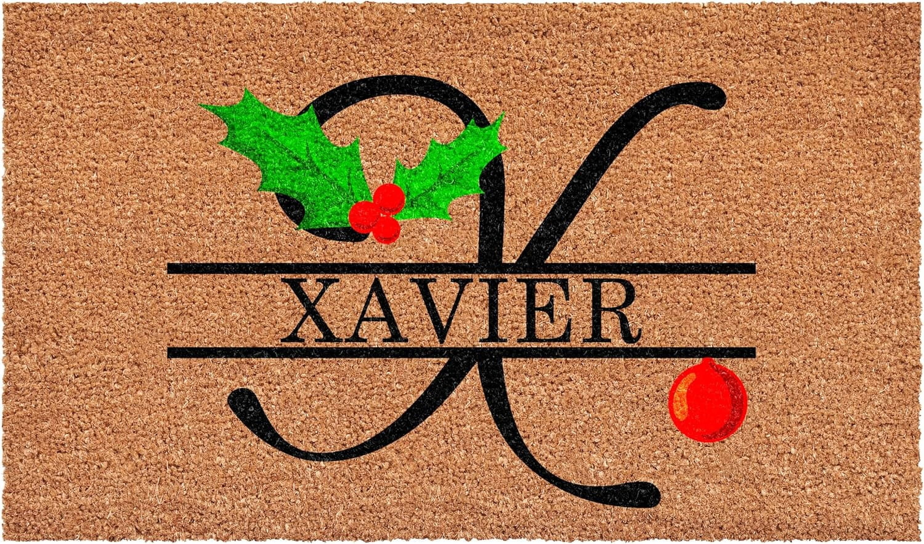 Calloway Mills 114812436X Personalized Christmas Holly Doormat, 24"x36", Letter X