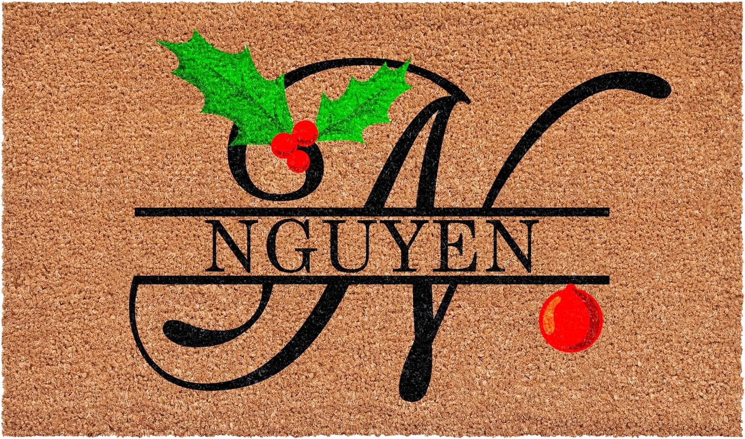 Calloway Mills 114812448N Personalized Christmas Holly Doormat, 24"x48", Letter N